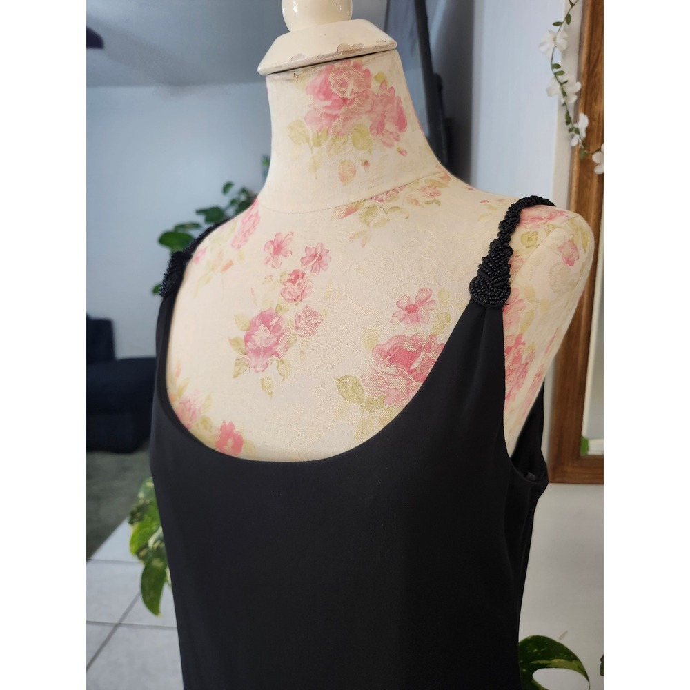 Vintage Alex Evenings Black Beaded Strap Cocktail Dress Petite 14P Midi Formal - Picture 5 of 12